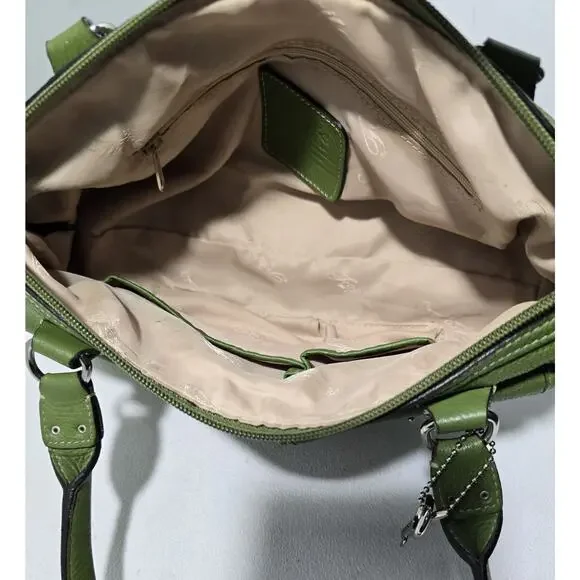 Fossil Satchel Purse Tote Green Leather Top Handles Buckle Pockets Doctors Bag - Picture 11 of 14